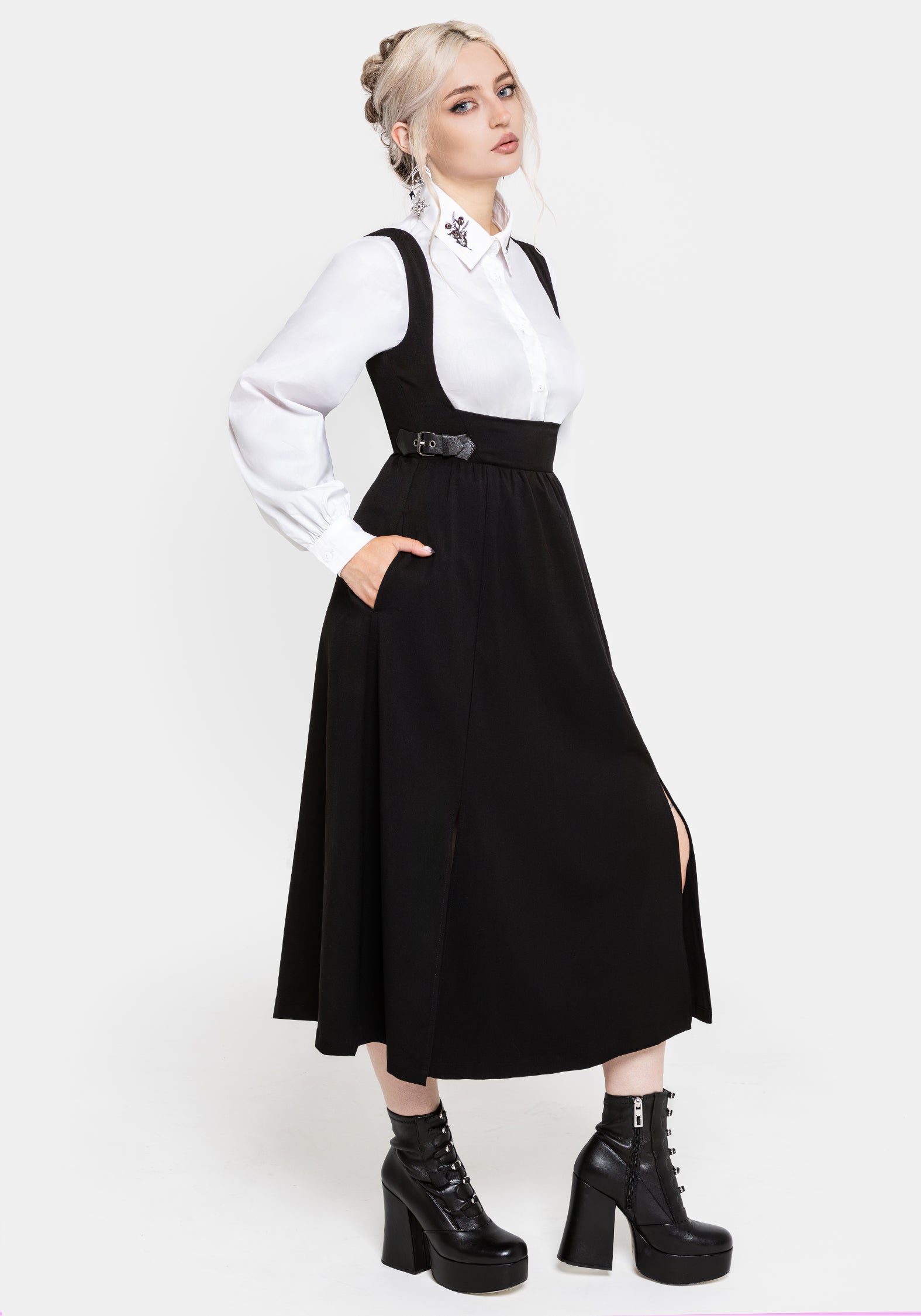 Nightingale Pinafore Midikleid - Schwarz