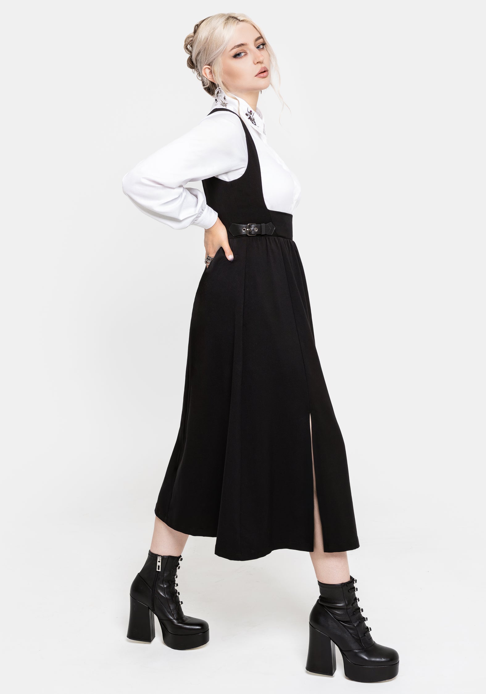Nightingale Pinafore Midikleid - Schwarz