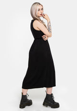 Rootweave Embroidered Shirred Side Midi Dress