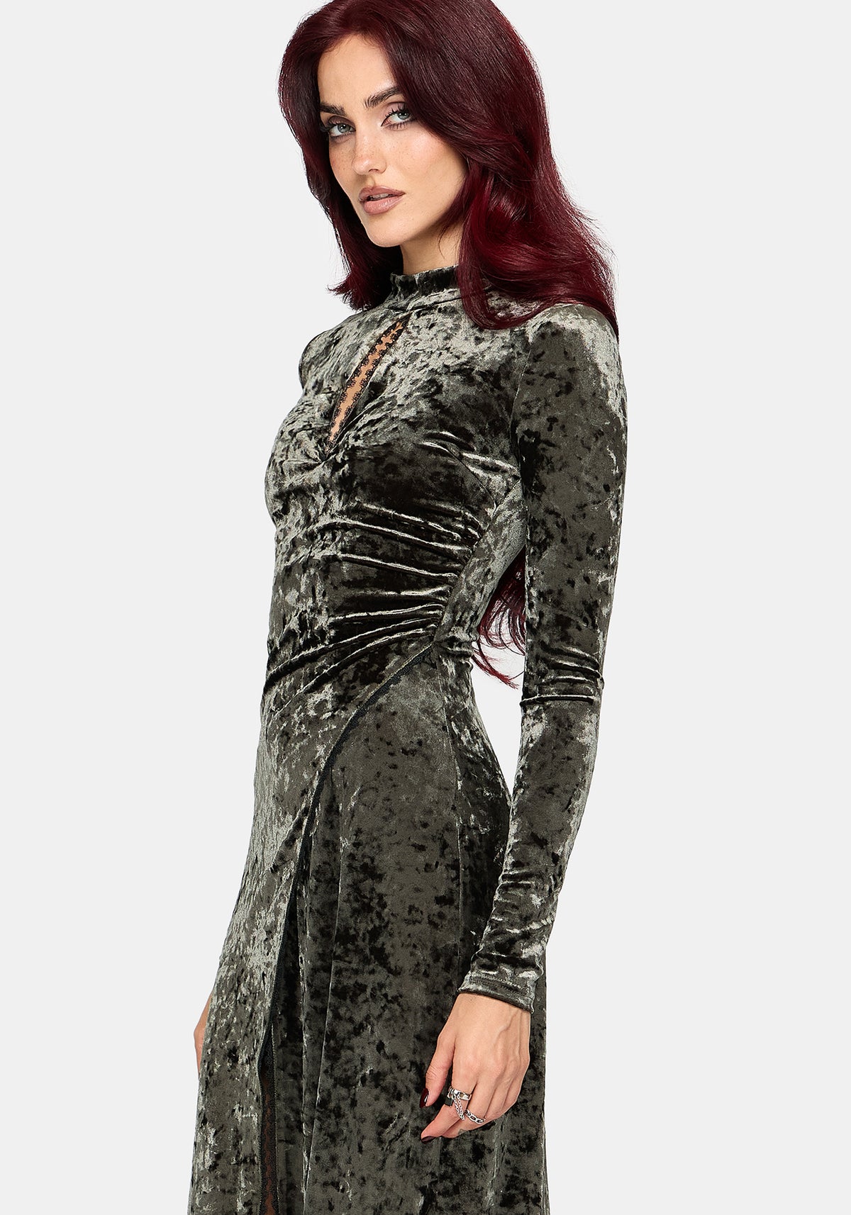 Nellie Green Velour Lace Trim Midi Dress EU 34