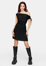 Noctavia Cowl Neck Lace up Mini Dress