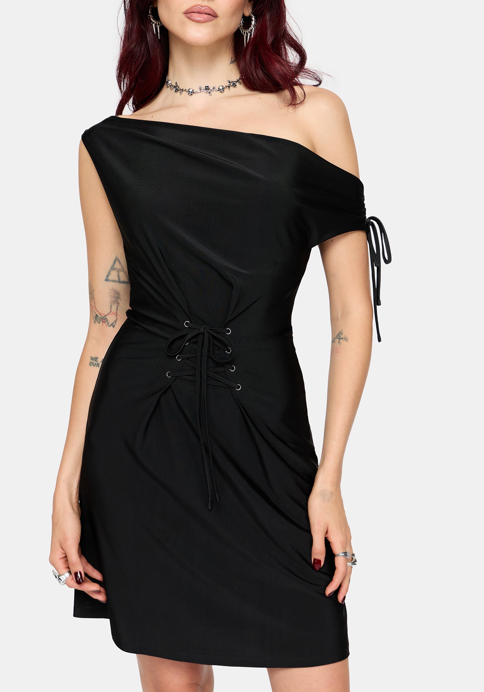 Noctavia Cowl Neck Lace up Mini Dress