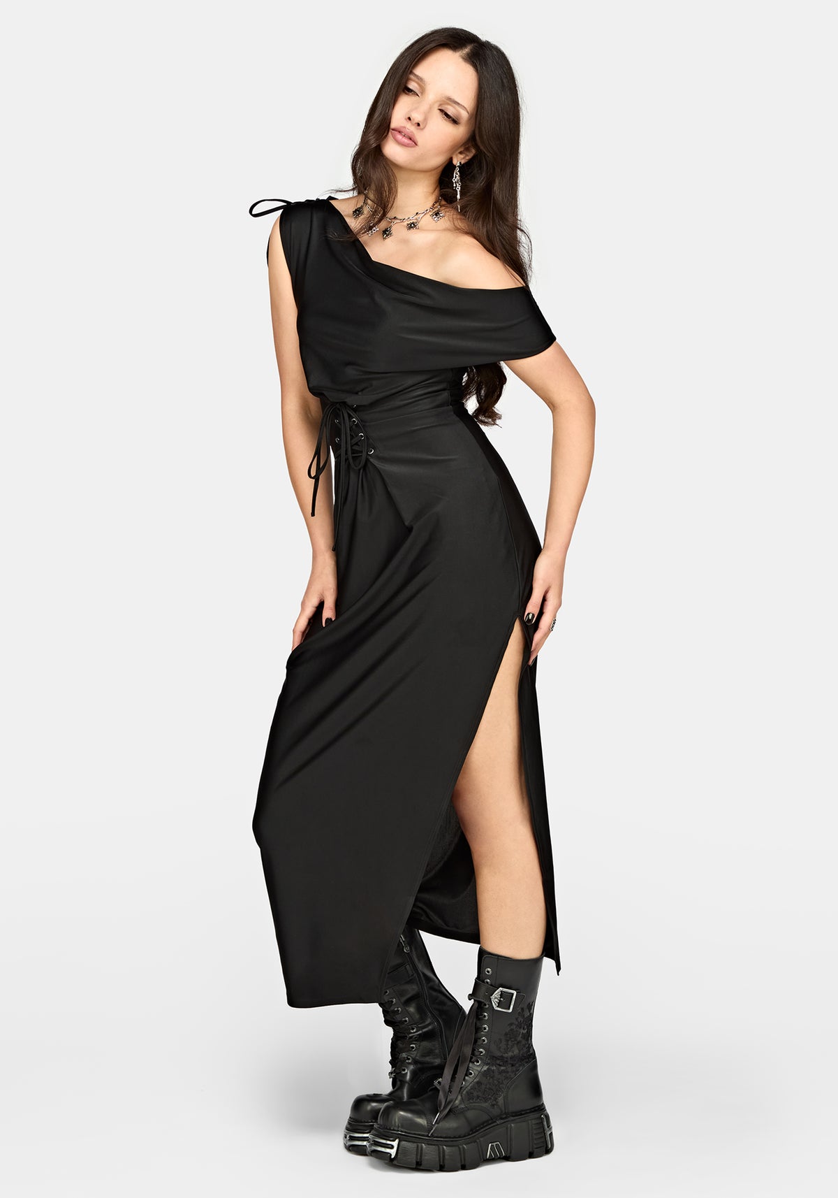 Noctavia Asymmetrisch Schnürung Midaxi Kleid