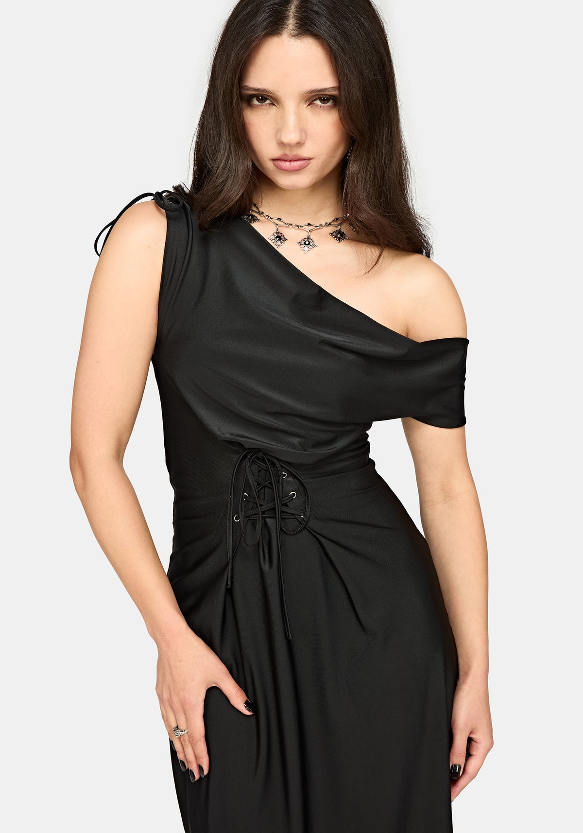 Noctavia Asymmetrisch Schnürung Midaxi Kleid
