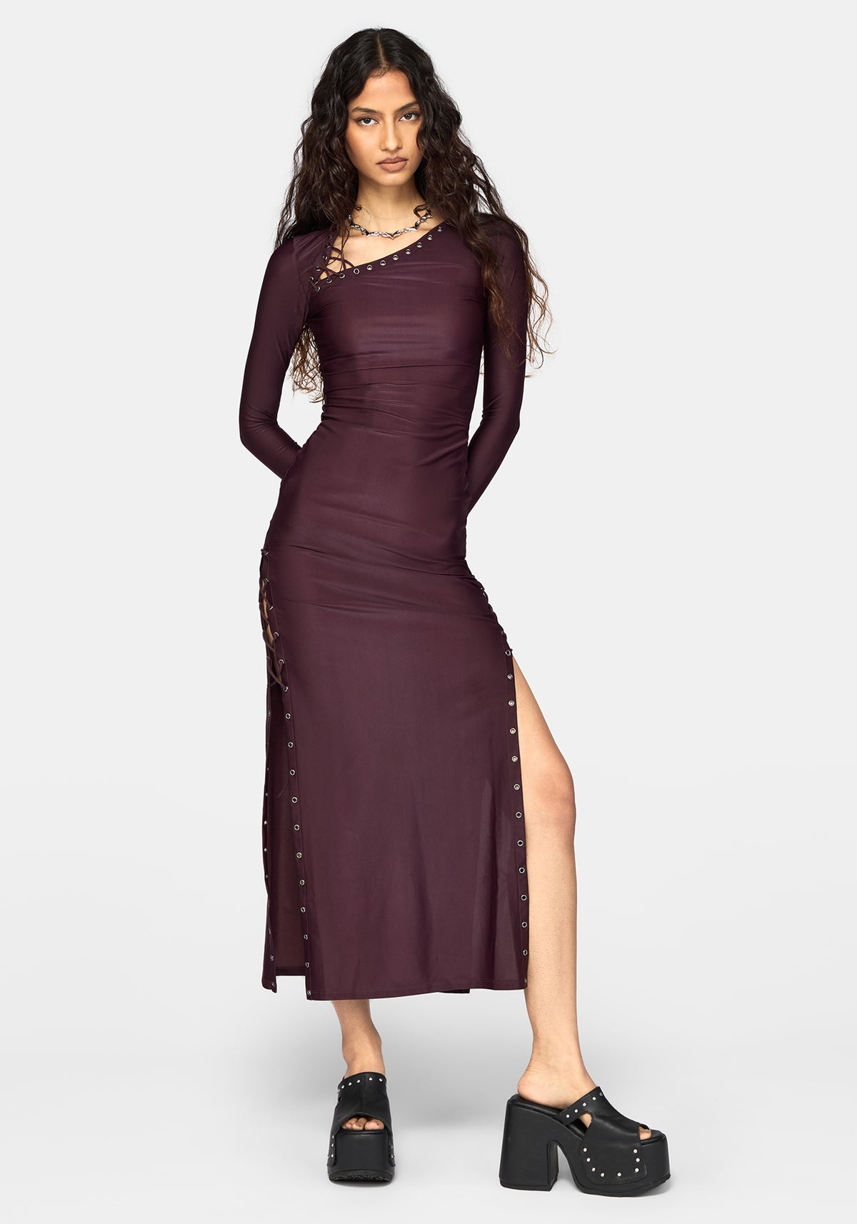 Delphine Asymmetrisch Schnürung Schulter Midaxi Kleid