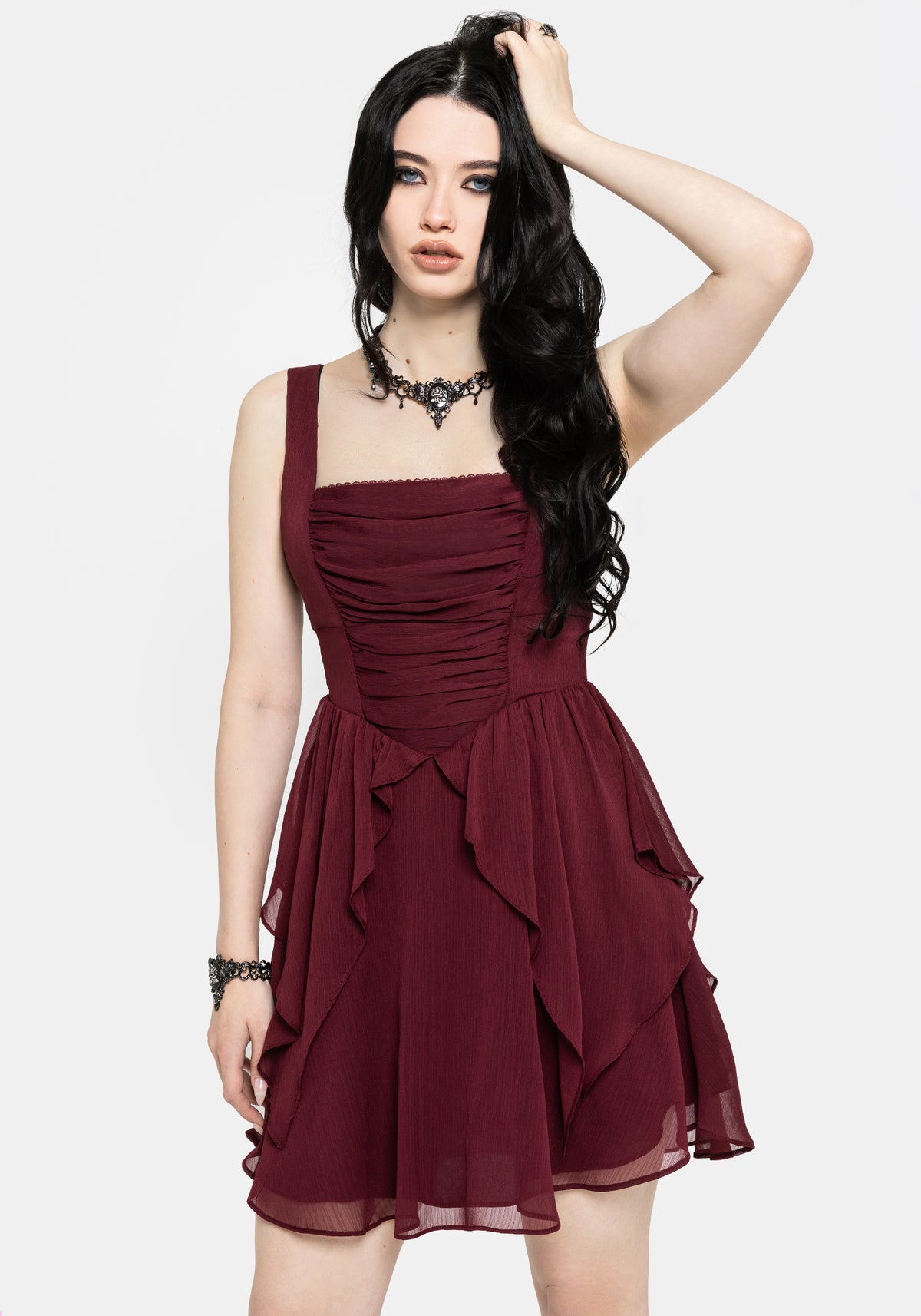 Siren Chiffon Picot Trim Mini Dress With Scarf (Two-Piece) EU 34
