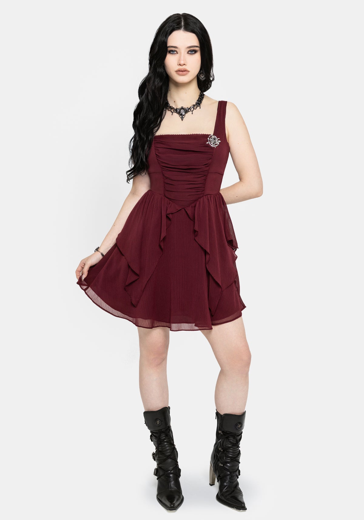 Siren Chiffon Picot Trim Mini Dress With Scarf (Two-Piece) EU 34