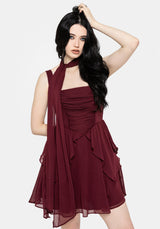 Siren Chiffon Picot Trim Mini Dress With Scarf (Two-Piece) EU 34
