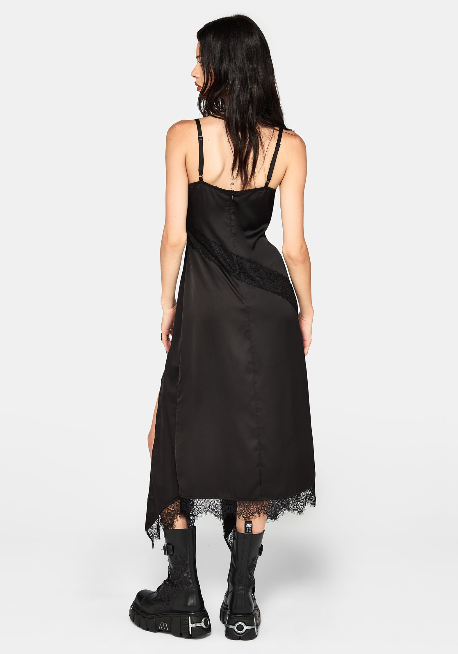 Tova Lace Trim Asymmetric Midaxi Dress