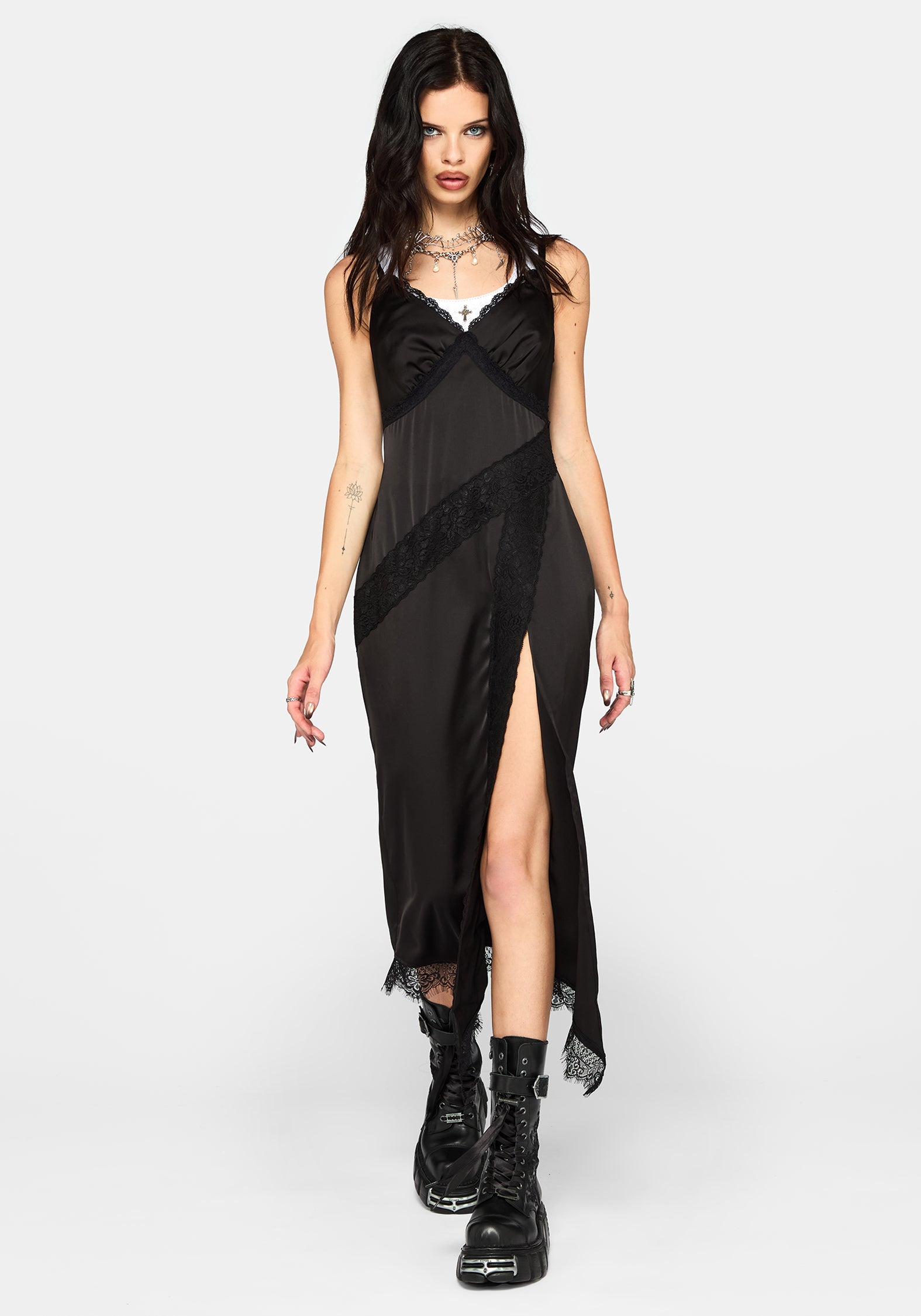 Tova Lace Trim Asymmetric Midaxi Dress