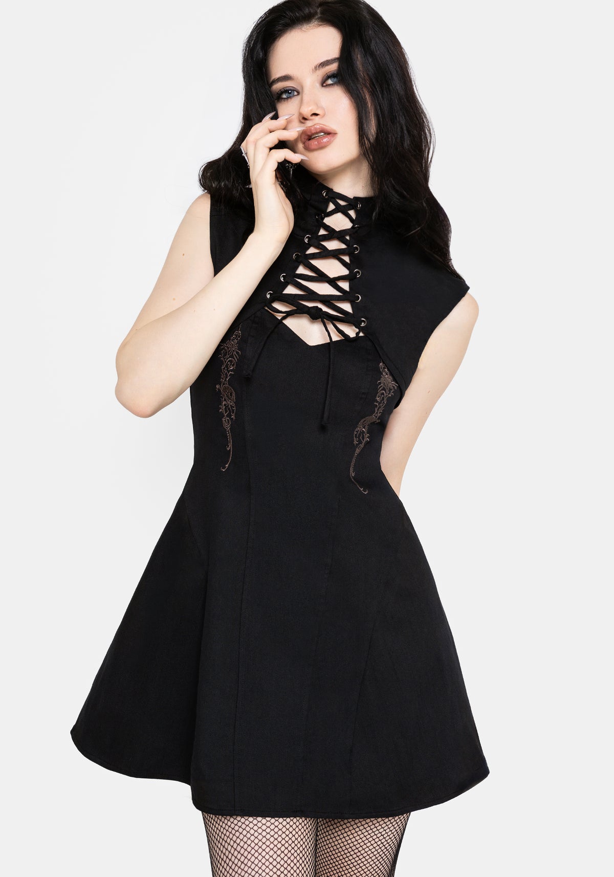 Vixelle Lace Up Front Cutout Mini Dress EU 34
