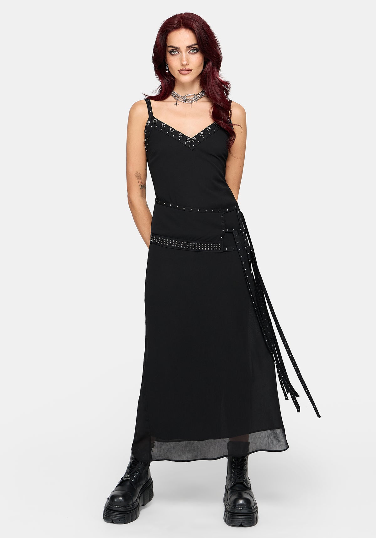 Emara Eyelet Piercing Belted Maxi Dress (Two-Piece Set) EU 34