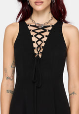 Luciana Lace Up Neck Chiffon Midi Dress