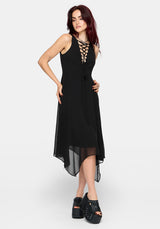 Luciana Lace Up Neck Chiffon Midi Dress