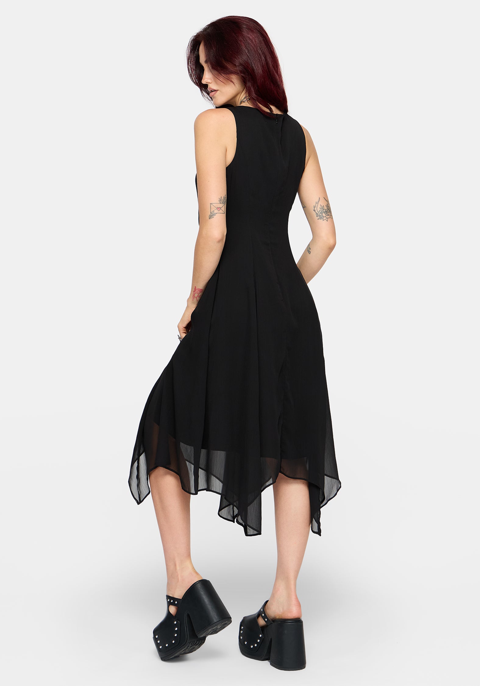 Luciana Lace Up Neck Chiffon Midi Dress