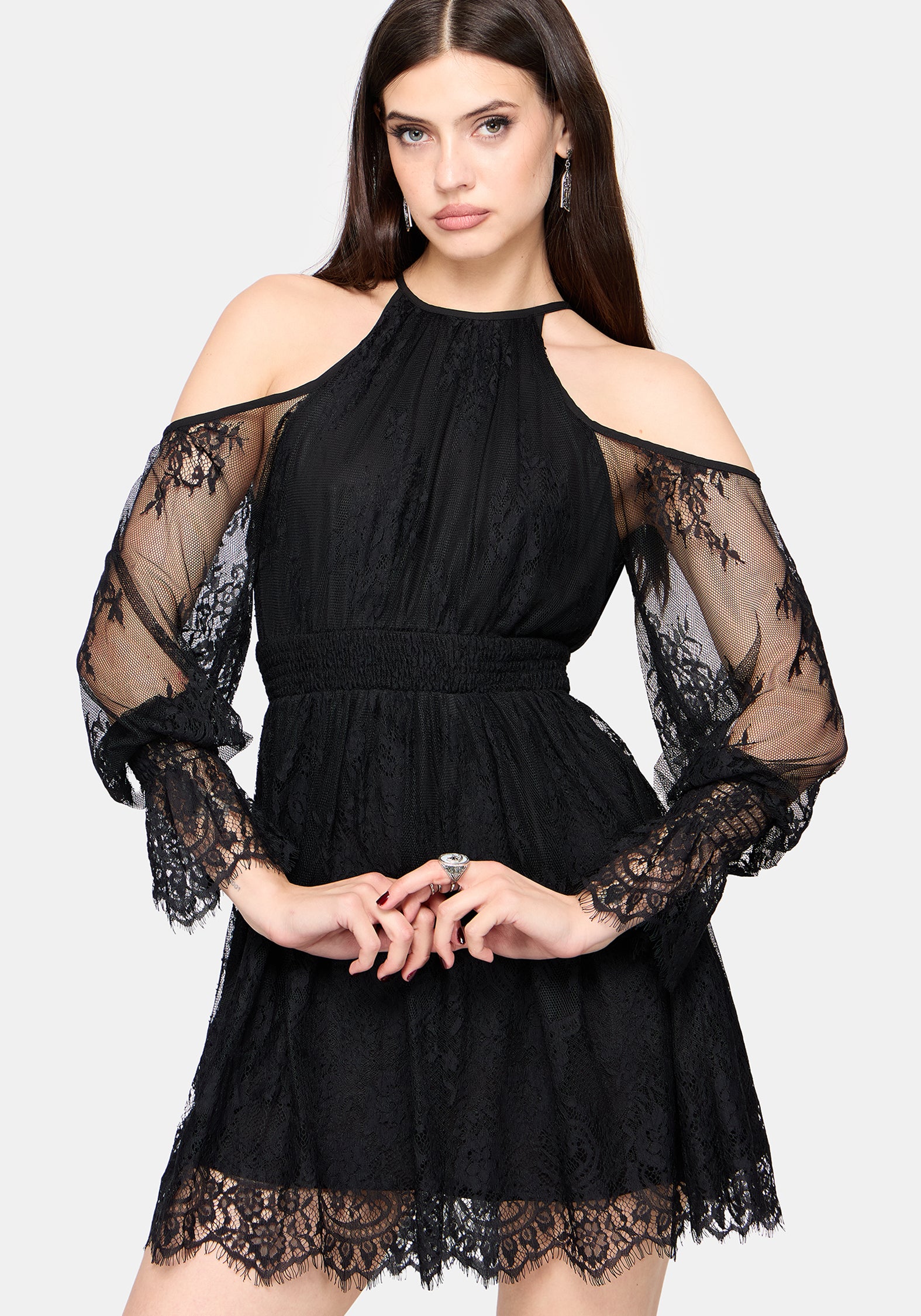 Amelie Lace Cold Shoulder Mini Dress