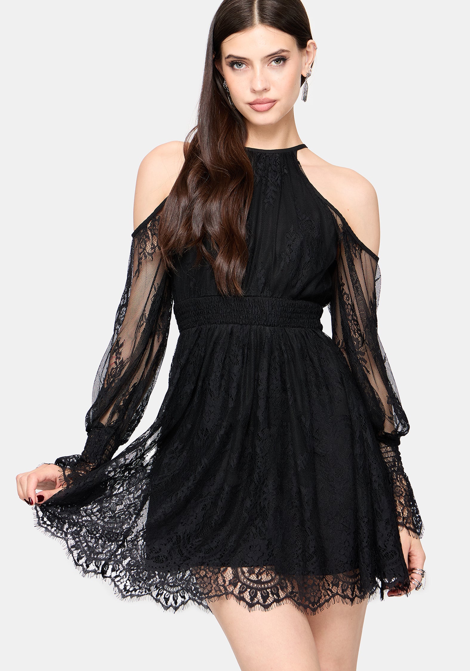 Amelie Lace Cold Shoulder Mini Dress