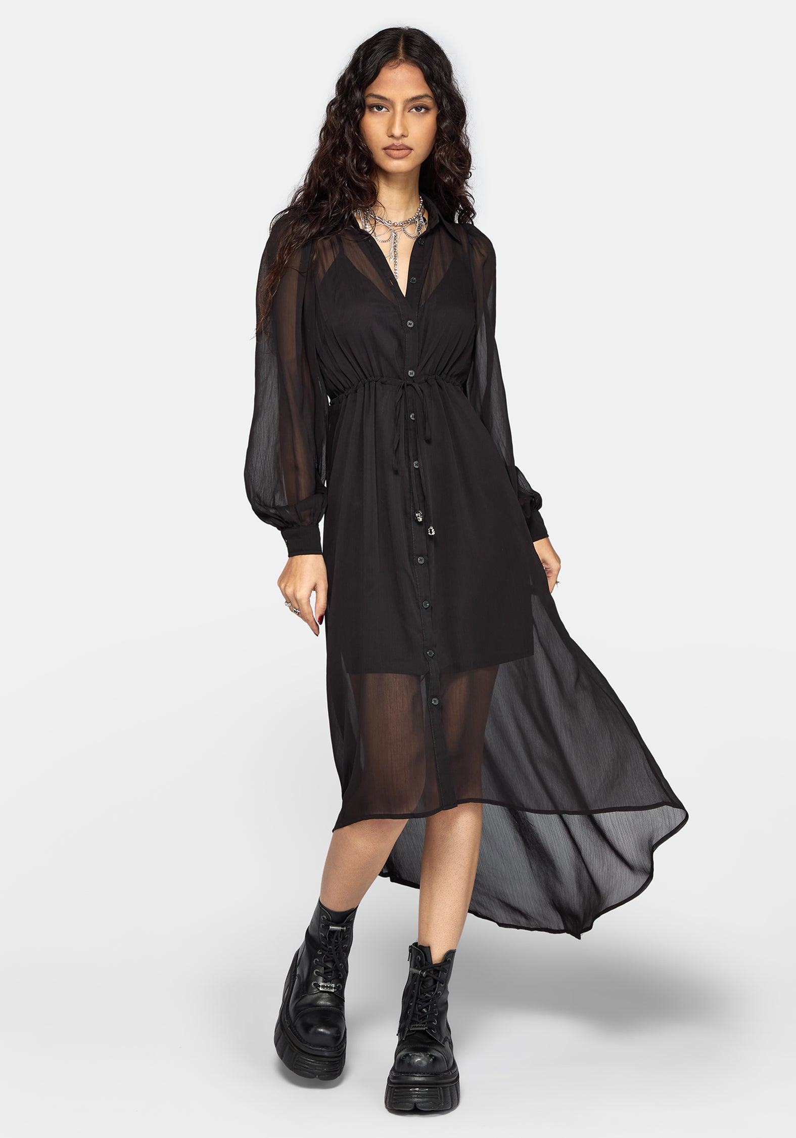 Eimhir Chiffon High-low Midi Shirt Dress