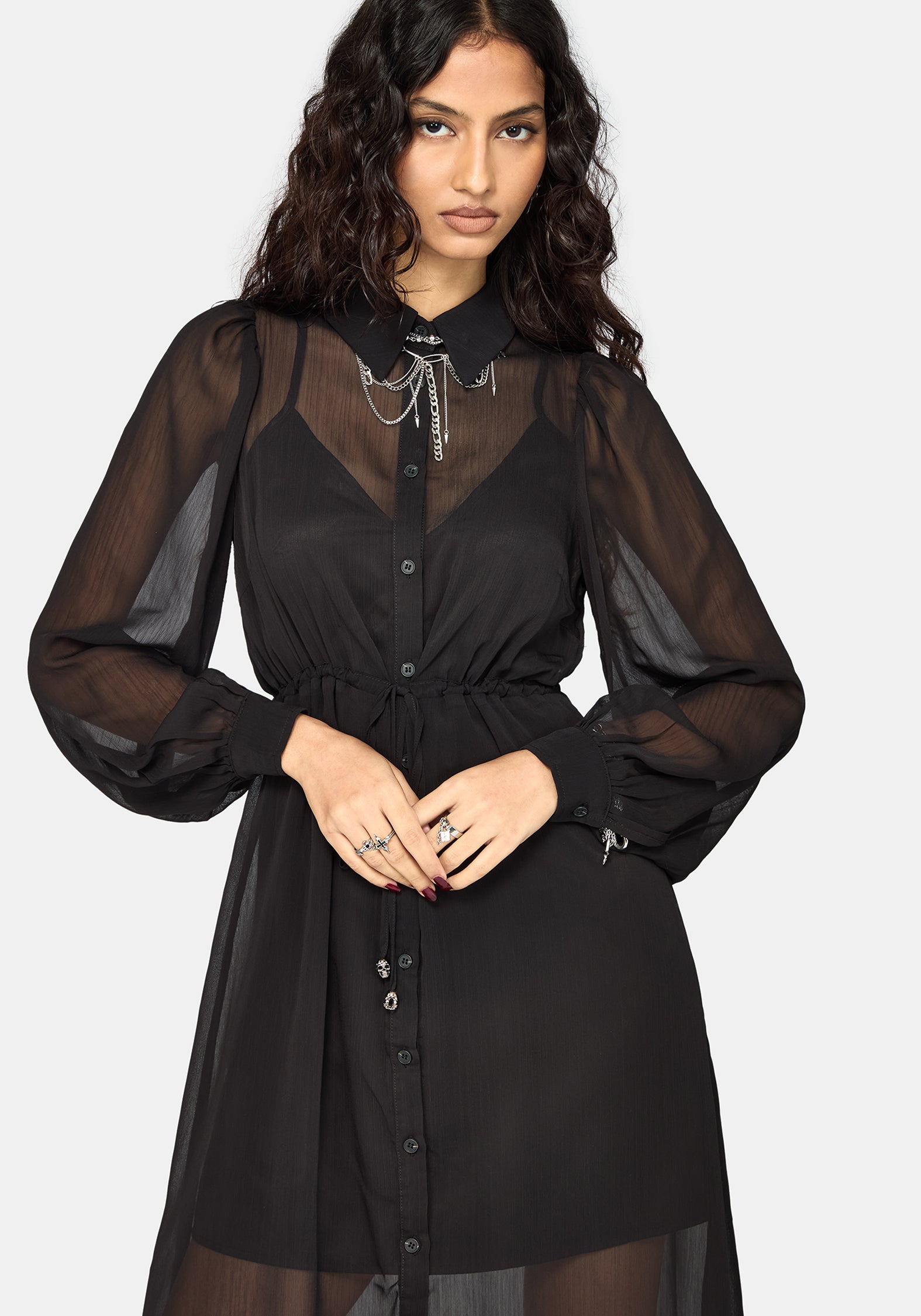 Eimhir Chiffon High-low Midi Shirt Dress