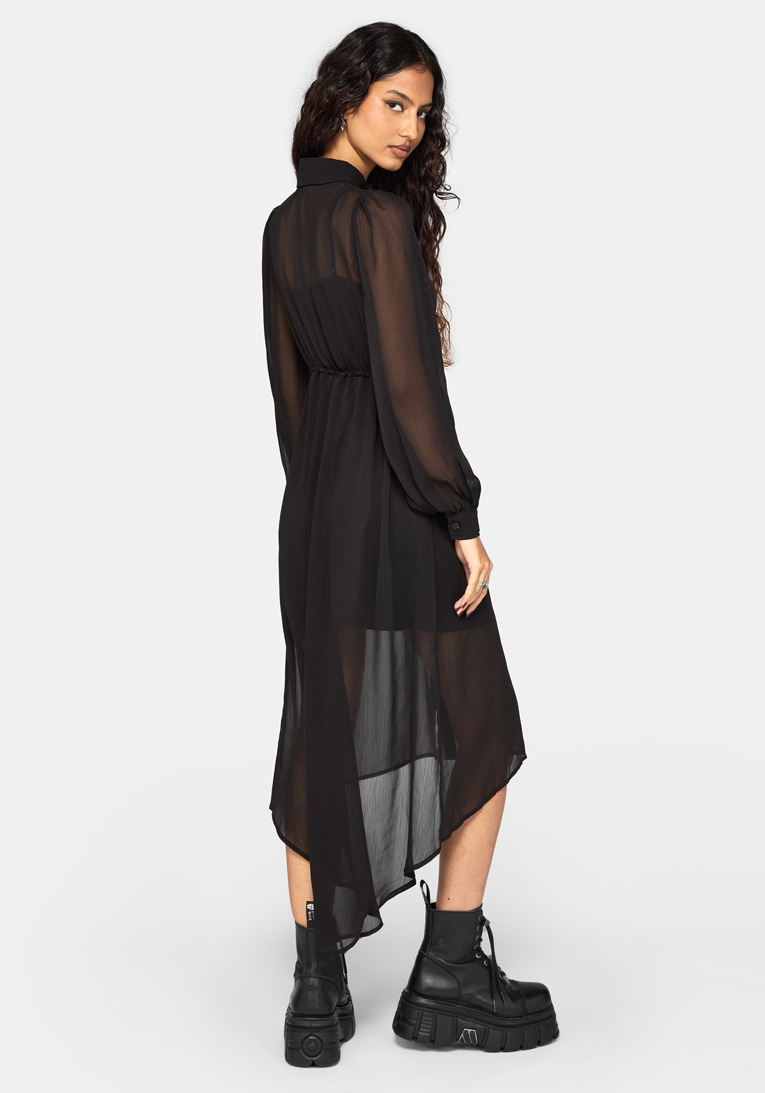 Eimhir Chiffon High-low Midi Shirt Dress