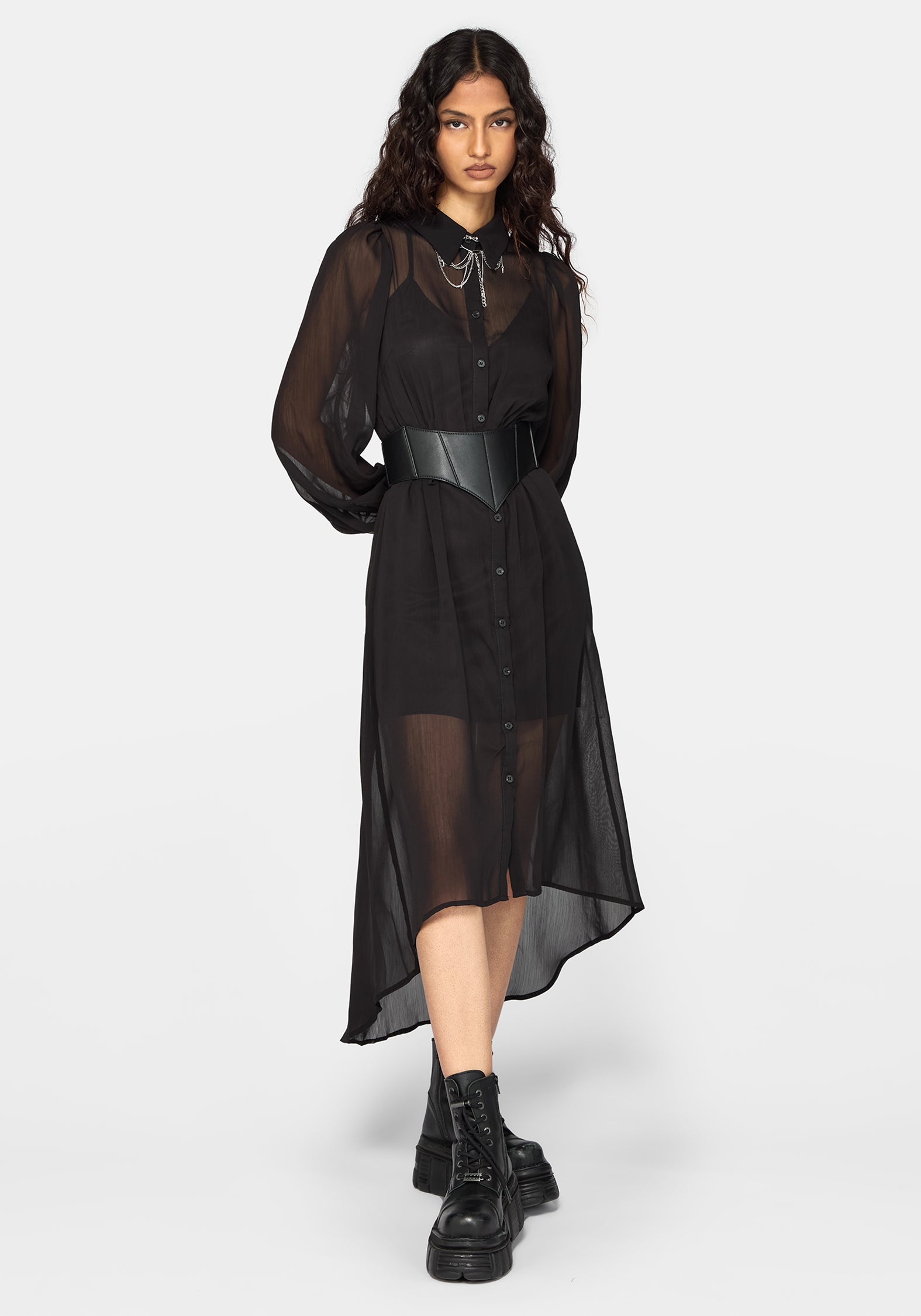 Eimhir Chiffon High-low Midi Shirt Dress