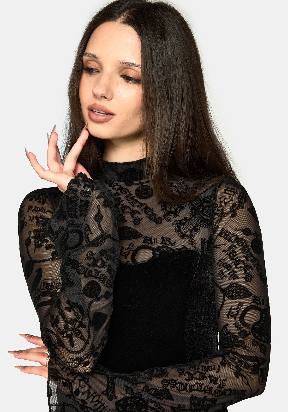 Sanct Flocked Bodycon Velour Midi Dress