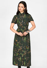 Noctaris Print Fitted Midi Shirt Dress
