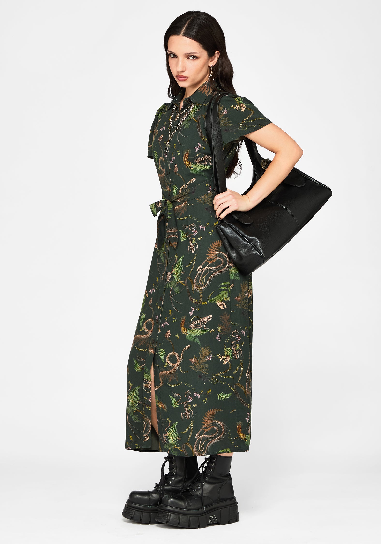 Noctaris Print Fitted Midi Shirt Dress