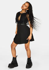 Yasmine Lace Cape Keyhole Mini Dress