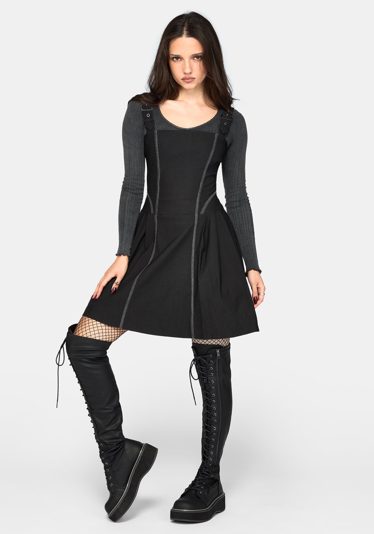 Virexia Kontrastnaht Plissiert Minikleid