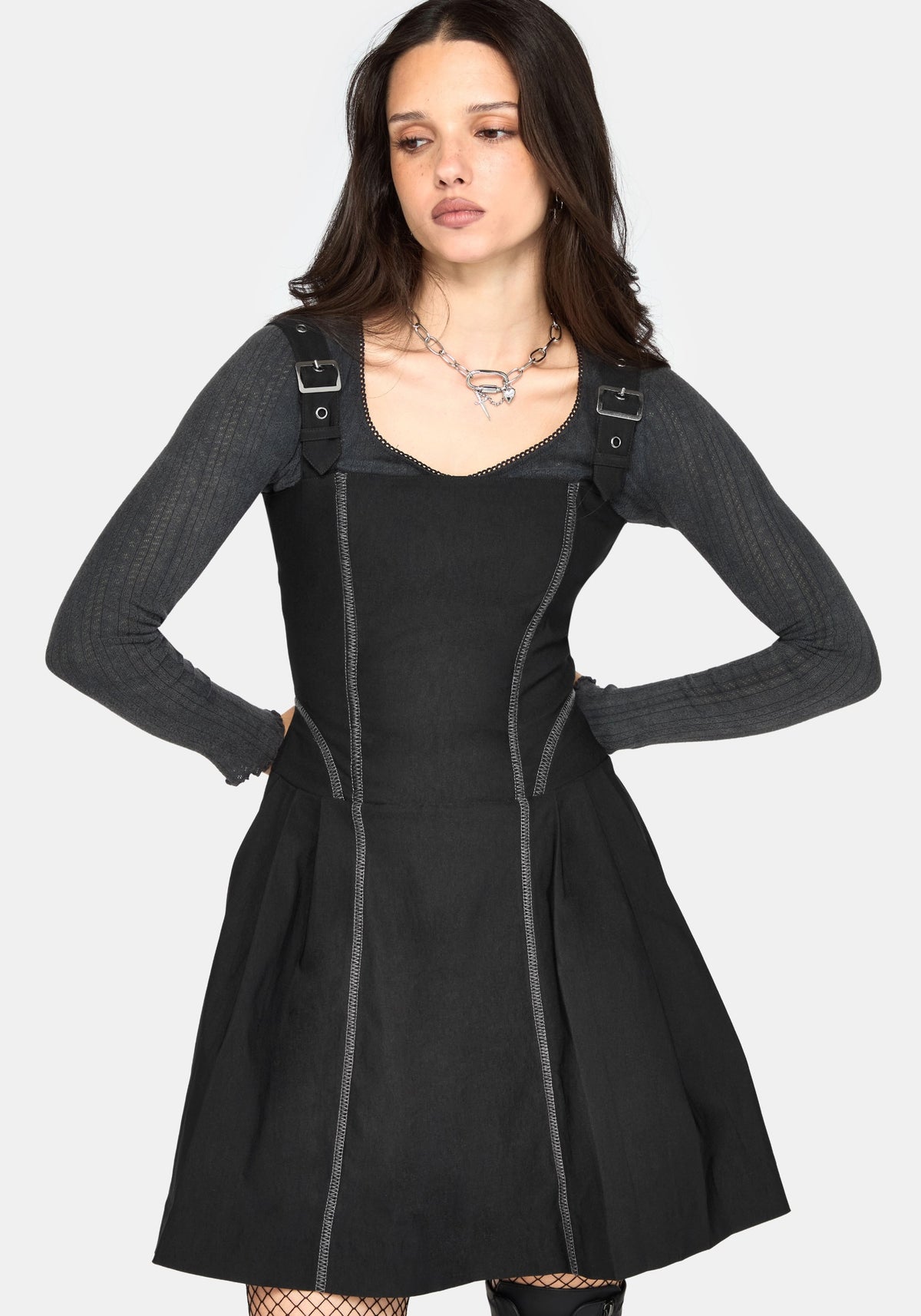 Virexia Kontrastnaht Plissiert Minikleid
