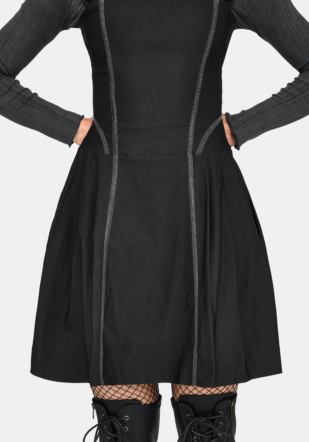 Virexia Kontrastnaht Plissiert Minikleid