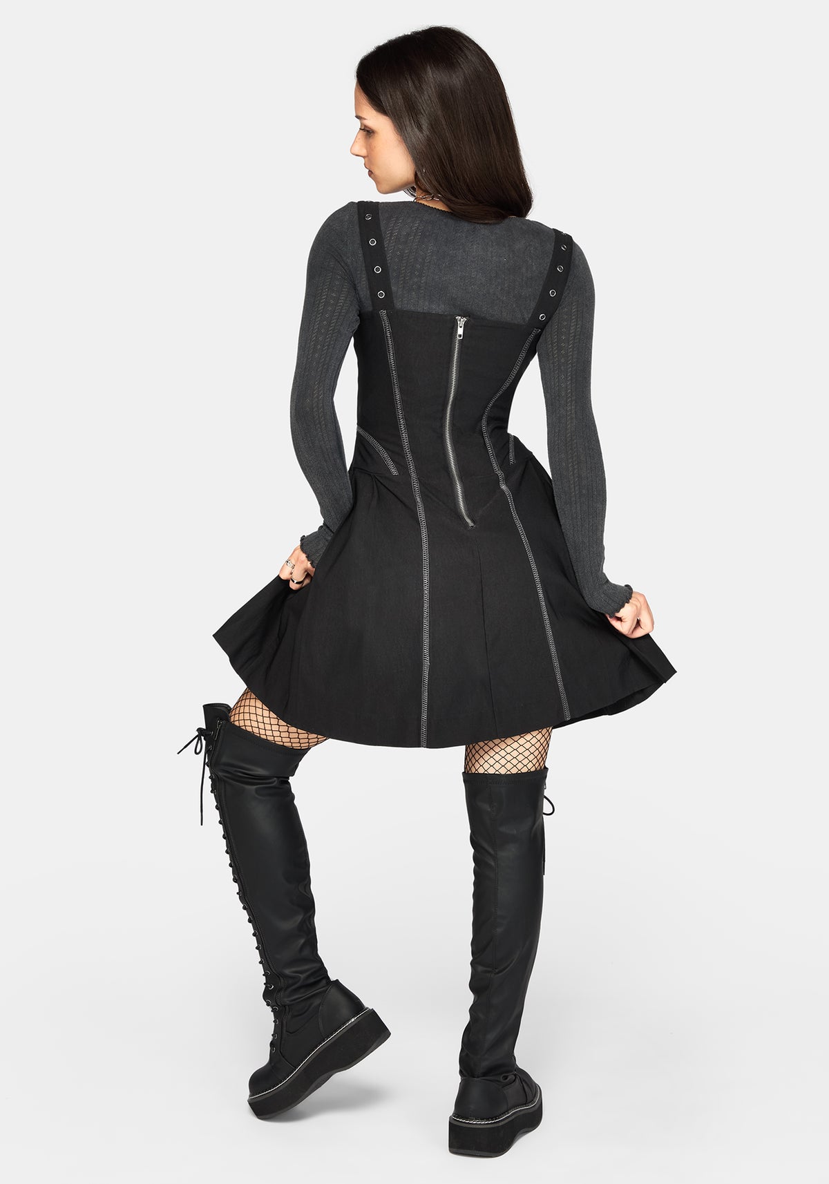 Virexia Kontrastnaht Plissiert Minikleid
