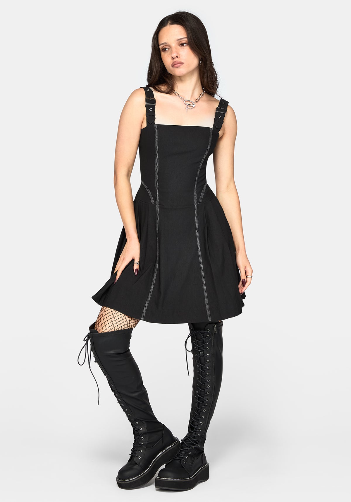 Virexia Kontrastnaht Plissiert Minikleid