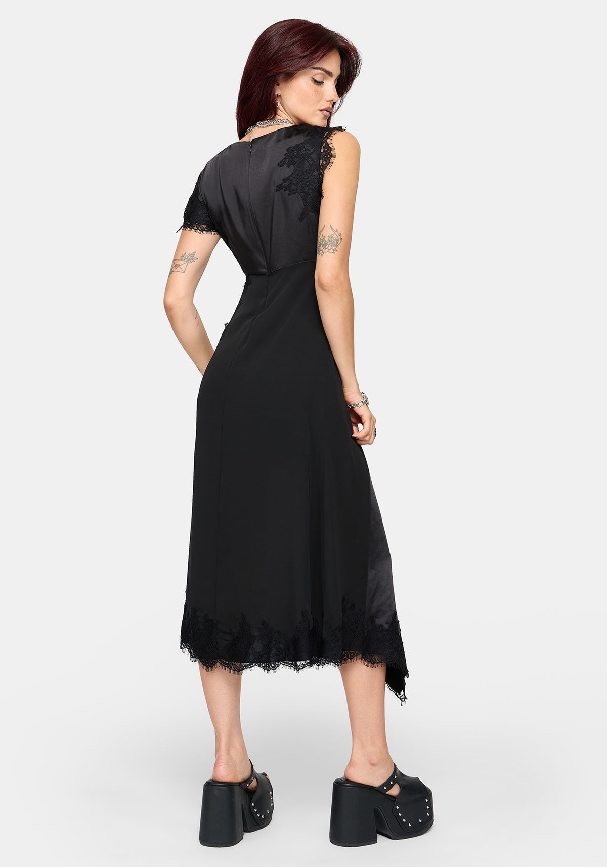 Lucretia Lace Kontrast Asymmetrisch Midikleid