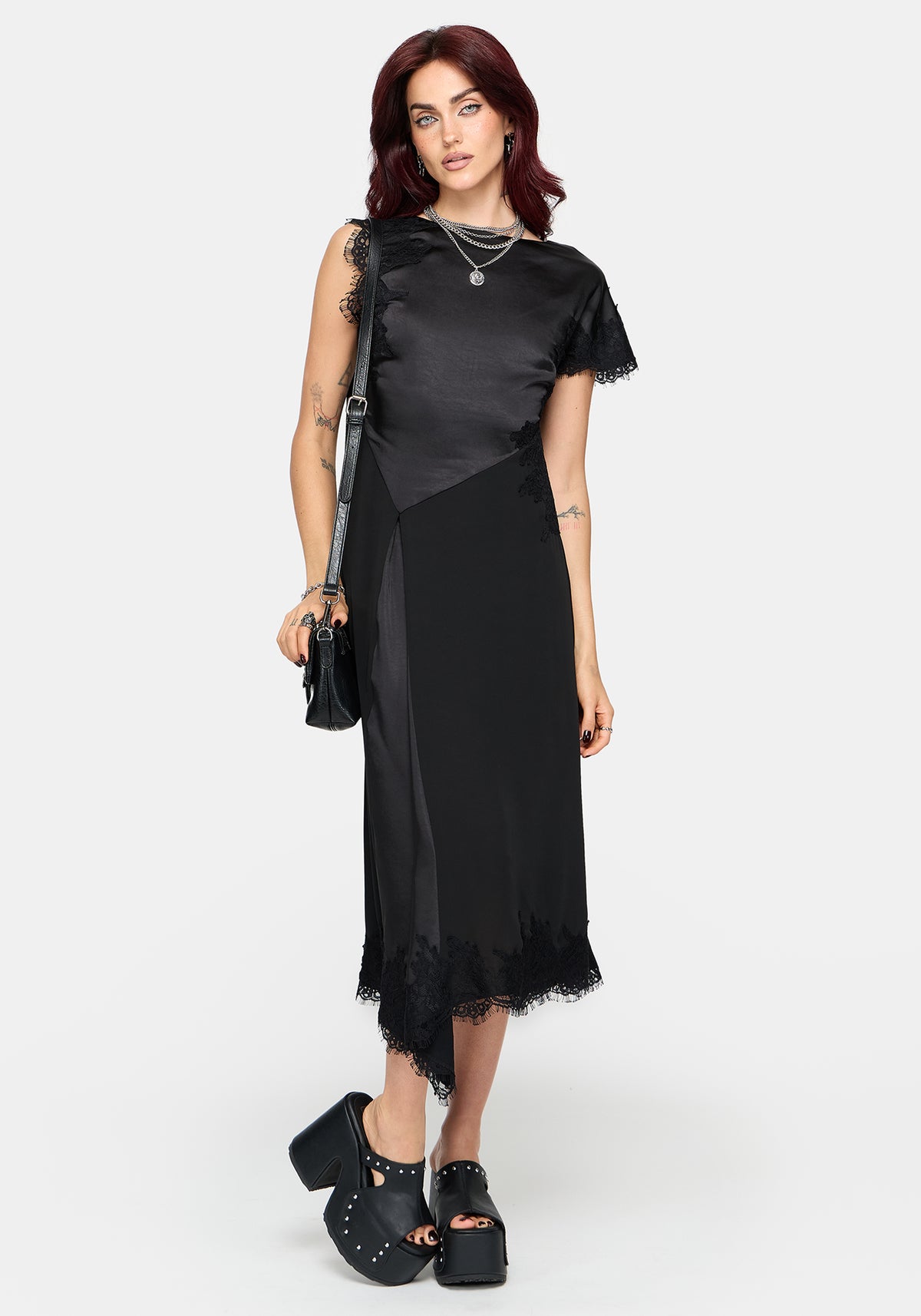 Lucretia Lace Kontrast Asymmetrisch Midikleid