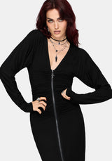 Vanthe Zip Front Batwing Sleeve Jersey Midaxi Dress