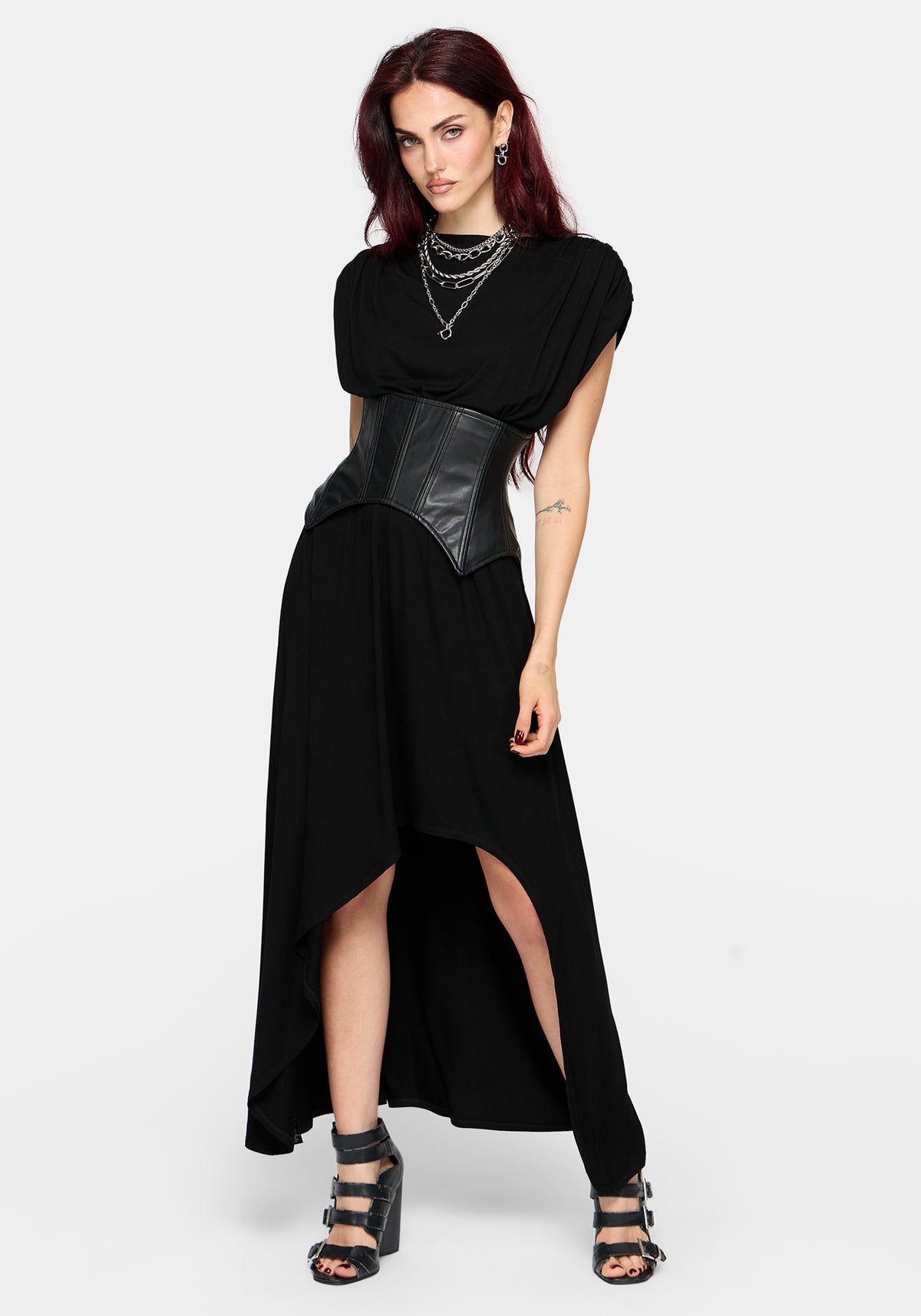 Marsail PU Korsett and Jersey Maxikleid Set (2-Piece)