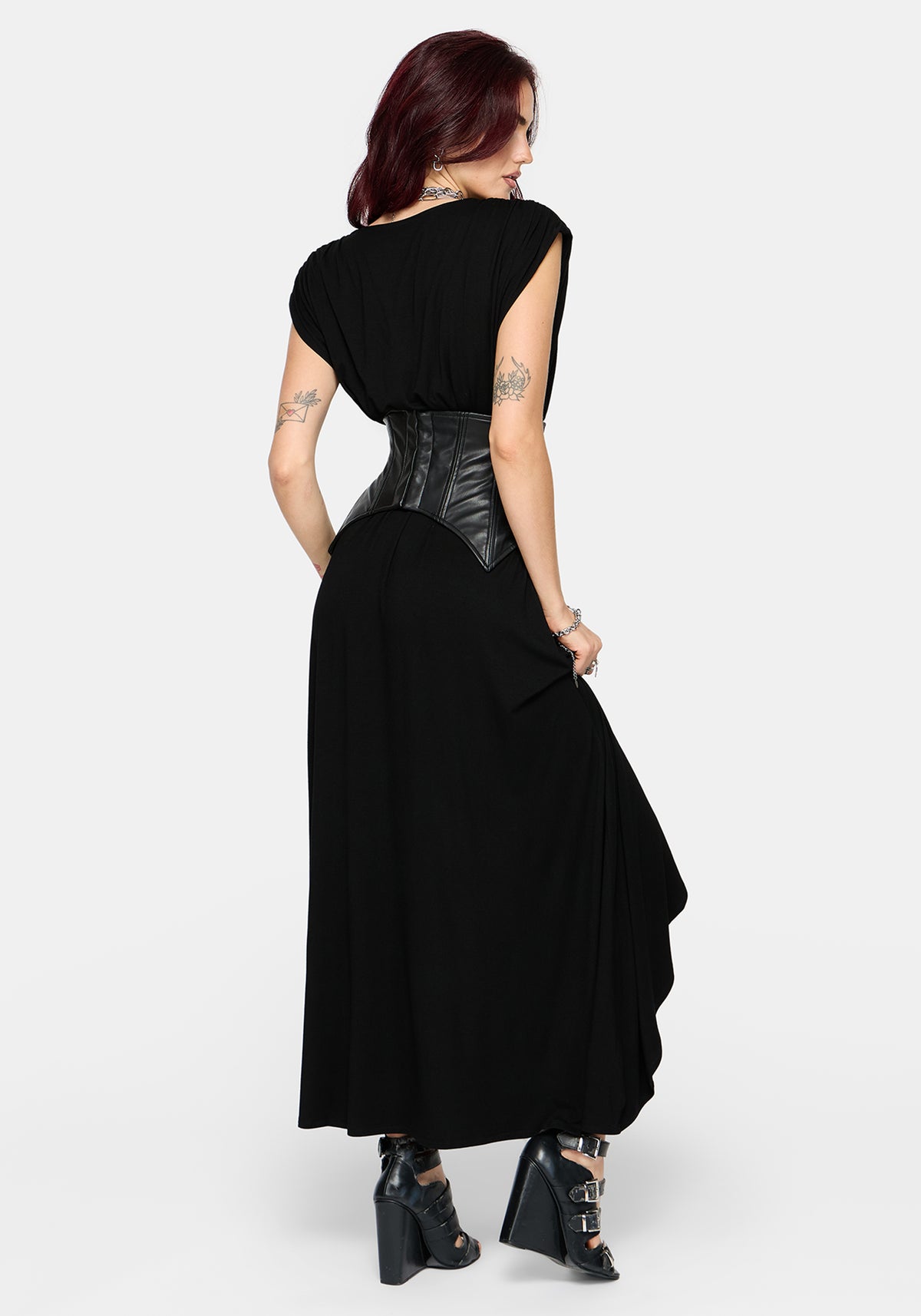 Marsail PU Korsett and Jersey Maxikleid Set (2-Piece)