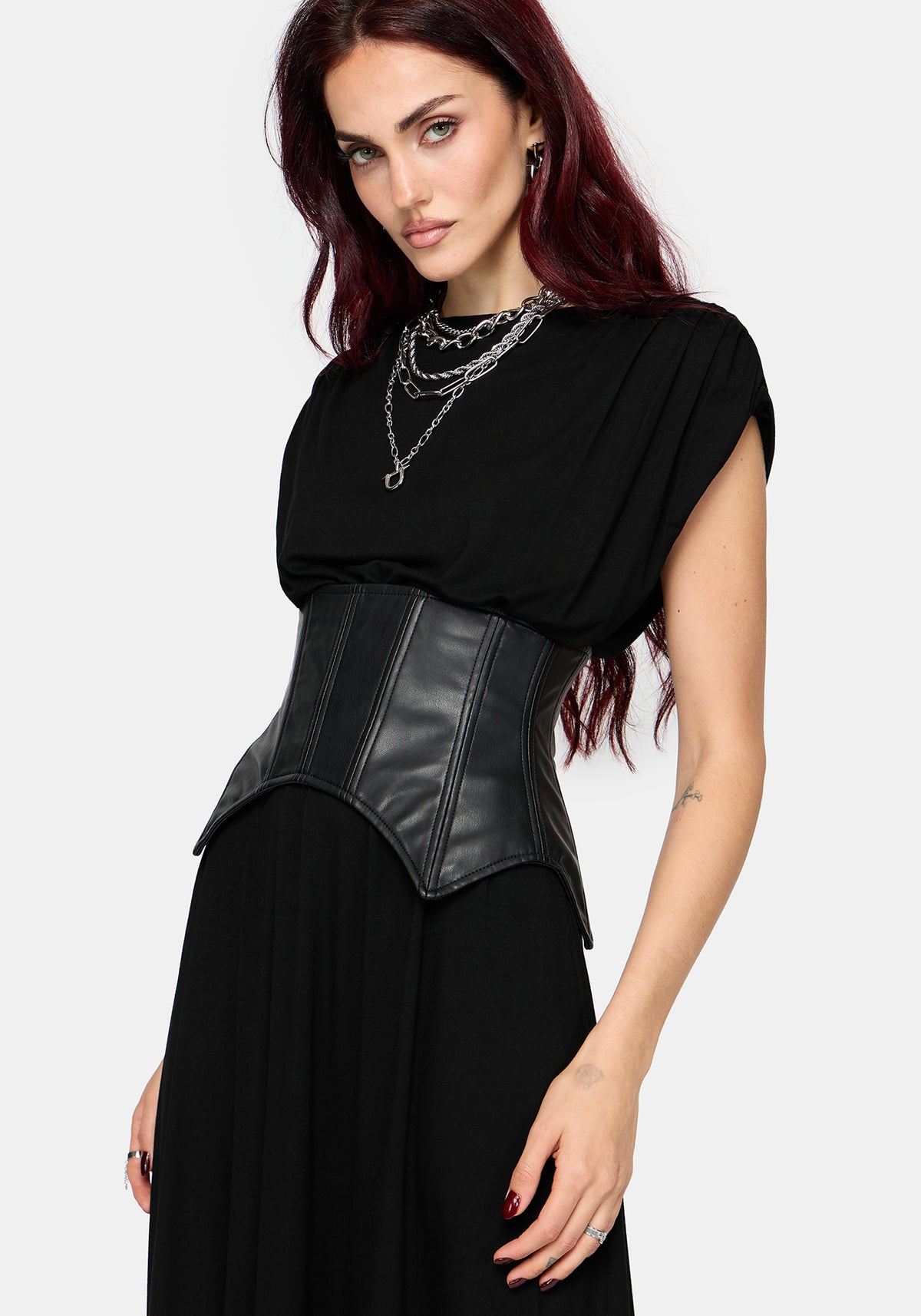 Marsail PU Corset and Jersey Maxi Dress Set (2-Piece)