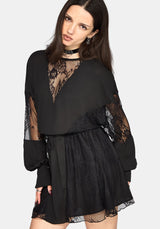 Frida Blouson Ärmel Lace Panelled Minikleid