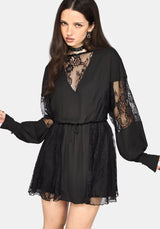 Frida Blouson Ärmel Lace Panelled Minikleid
