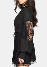 Frida Blouson Ärmel Lace Panelled Minikleid