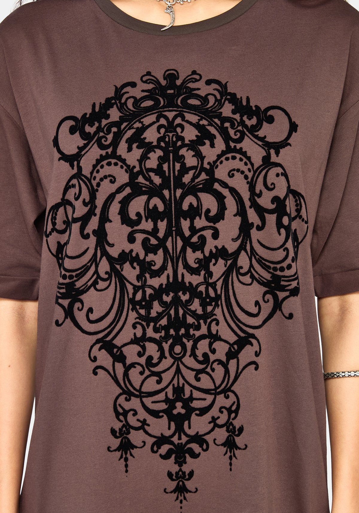 Leucosia Spitzenbesatz Graphic T-Hemdkleid