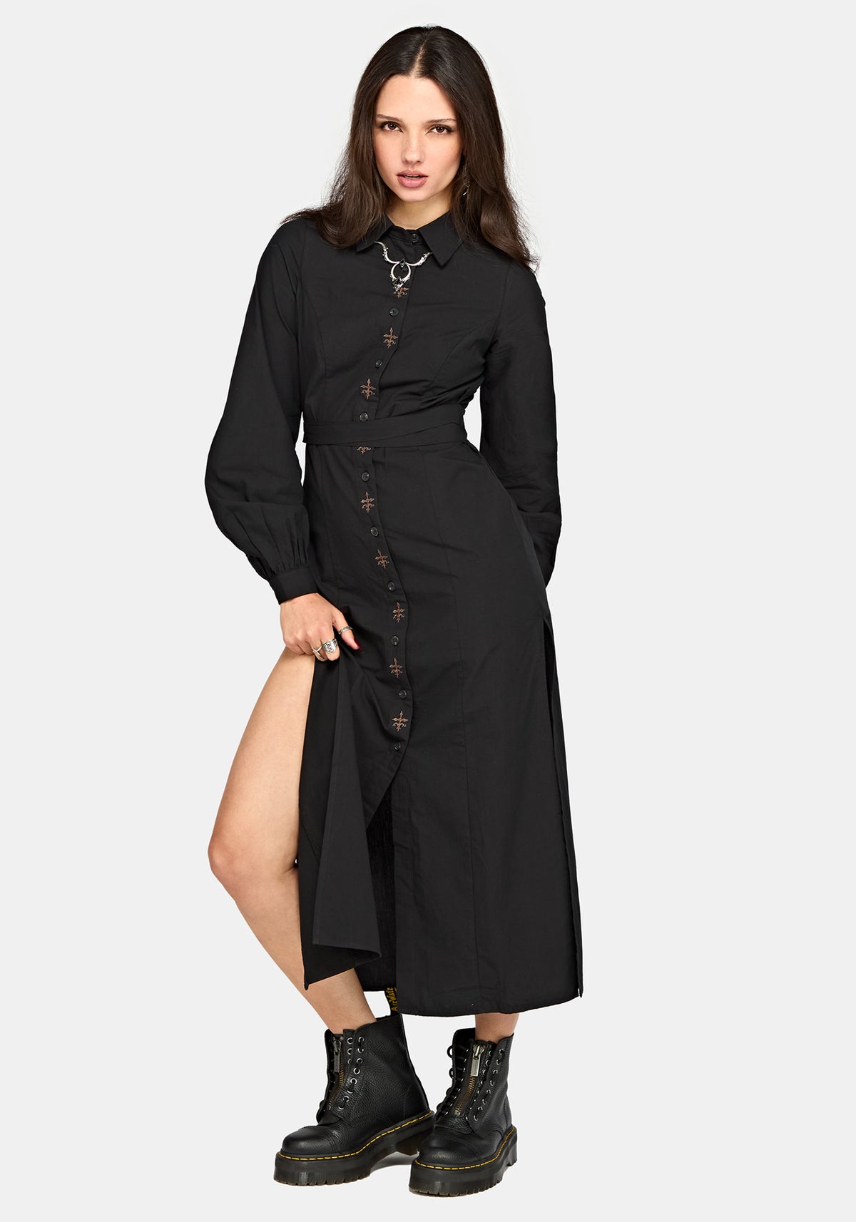 Velis Bestickt Placket Midaxi Kleid