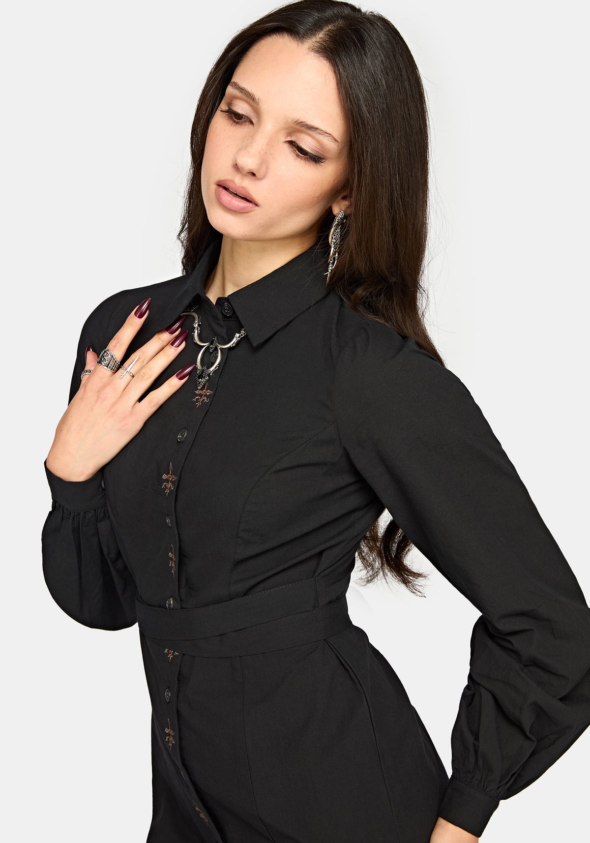 Velis Bestickt Placket Midaxi Kleid