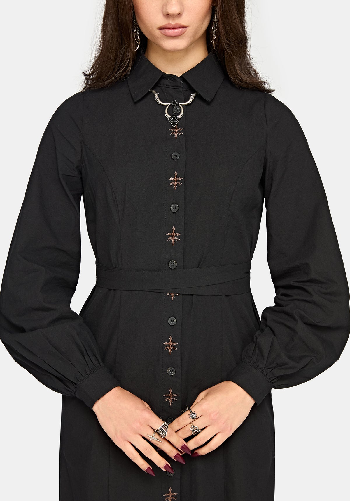Velis Bestickt Placket Midaxi Kleid