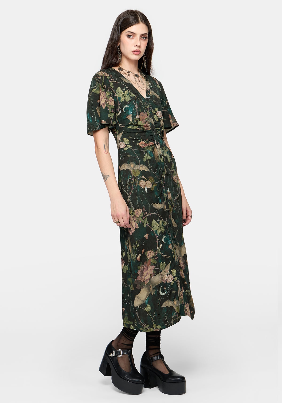 Atilla Print Lace Trim Midi Dress