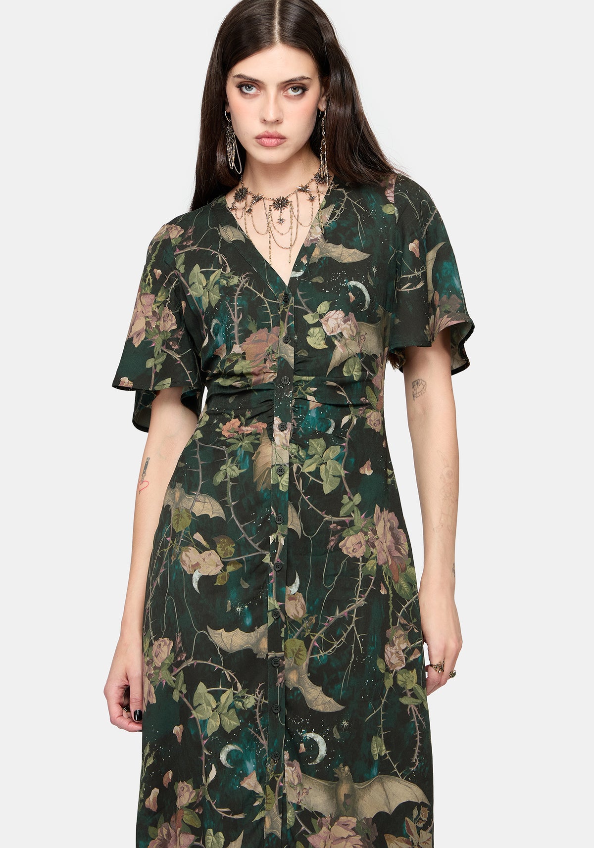 Atilla Print Lace Trim Midi Dress