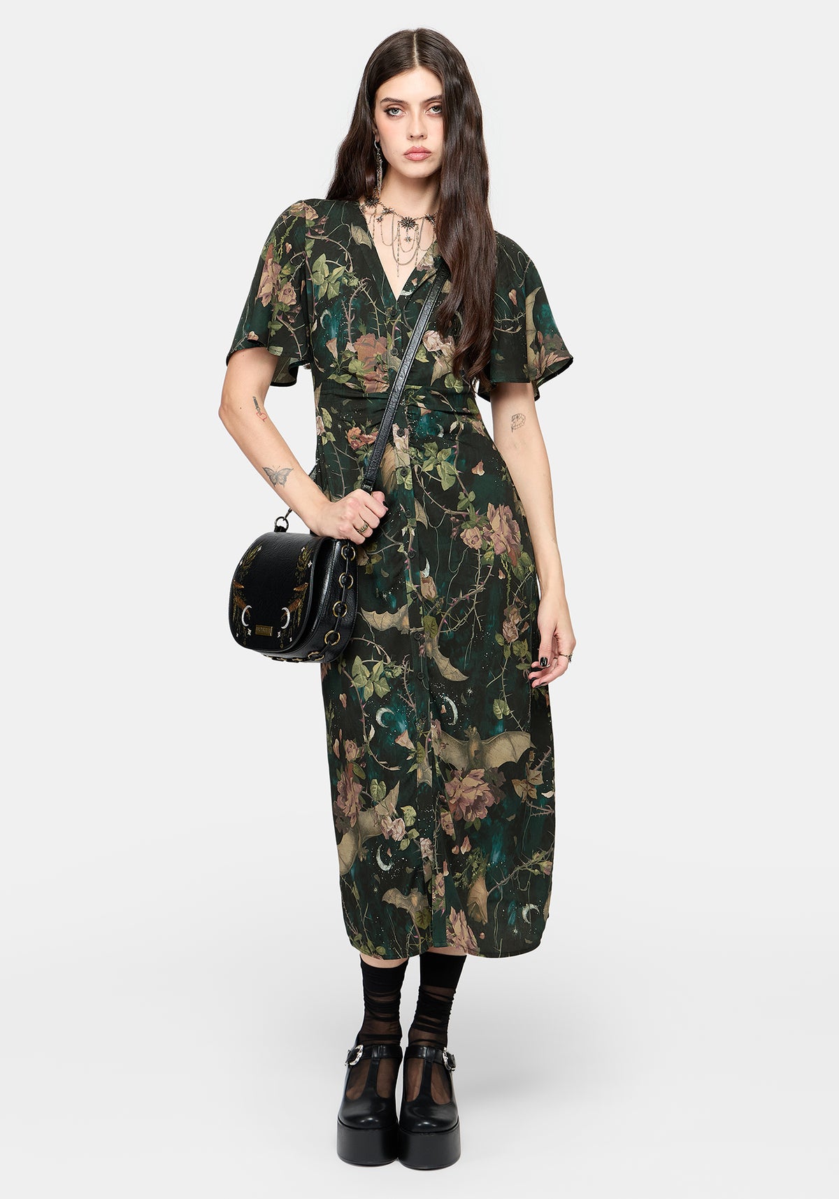 Atilla Print Lace Trim Midi Dress